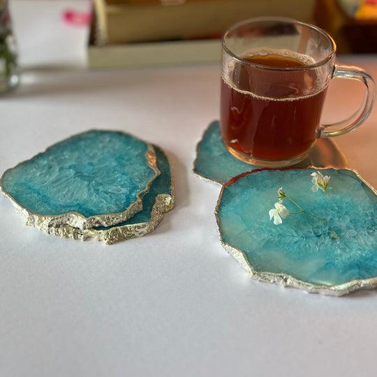 Crystal Agate Coaster With Silver Plated