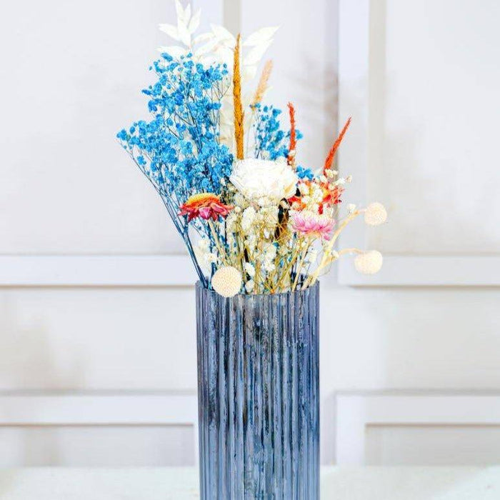 Blue Horizon Vase With Garden Bunch