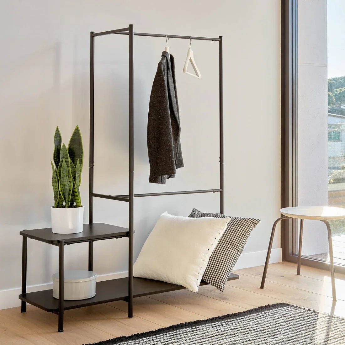 Industrial Clothes Rail With Bench