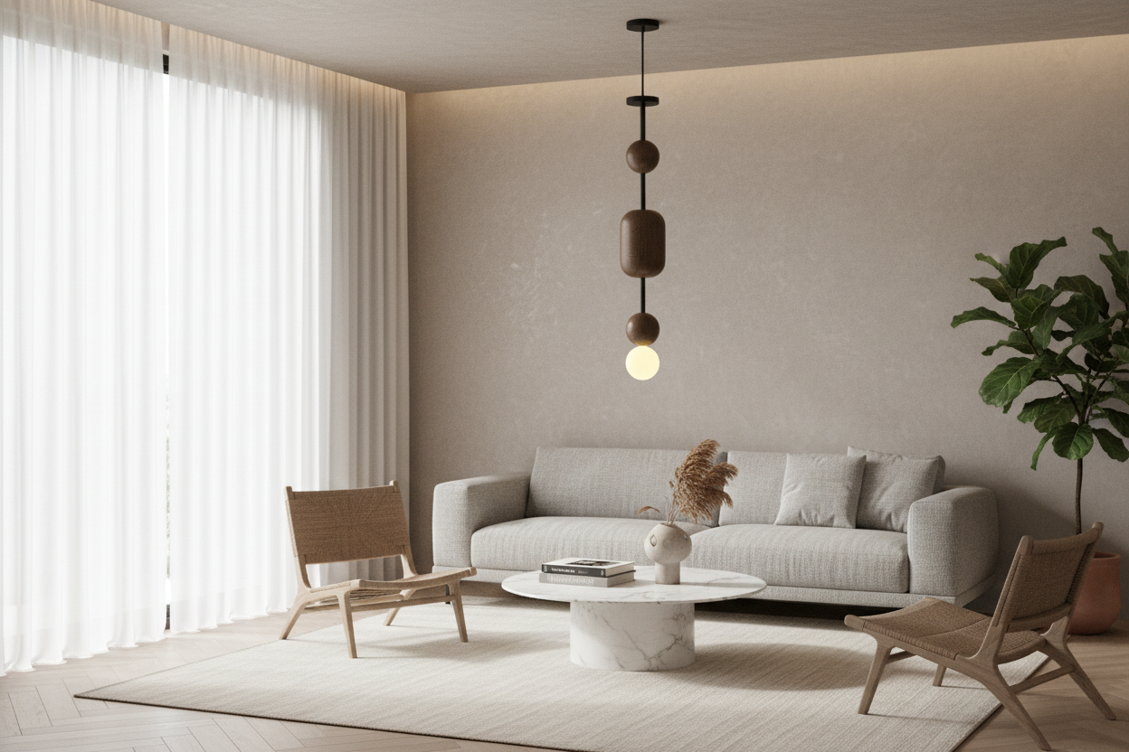 Orba Hanging Light | Solid Wood And Metal Pipe With Fitting Hardware