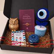 Wise Bonds Rakhi Box with Golden Owl Showpiece