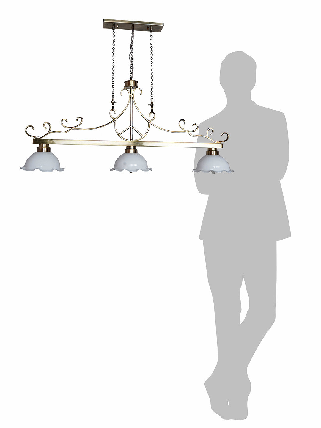 40-Inch Linear Transitional Pendant Light
  | White Frilled Glass Island Fixture