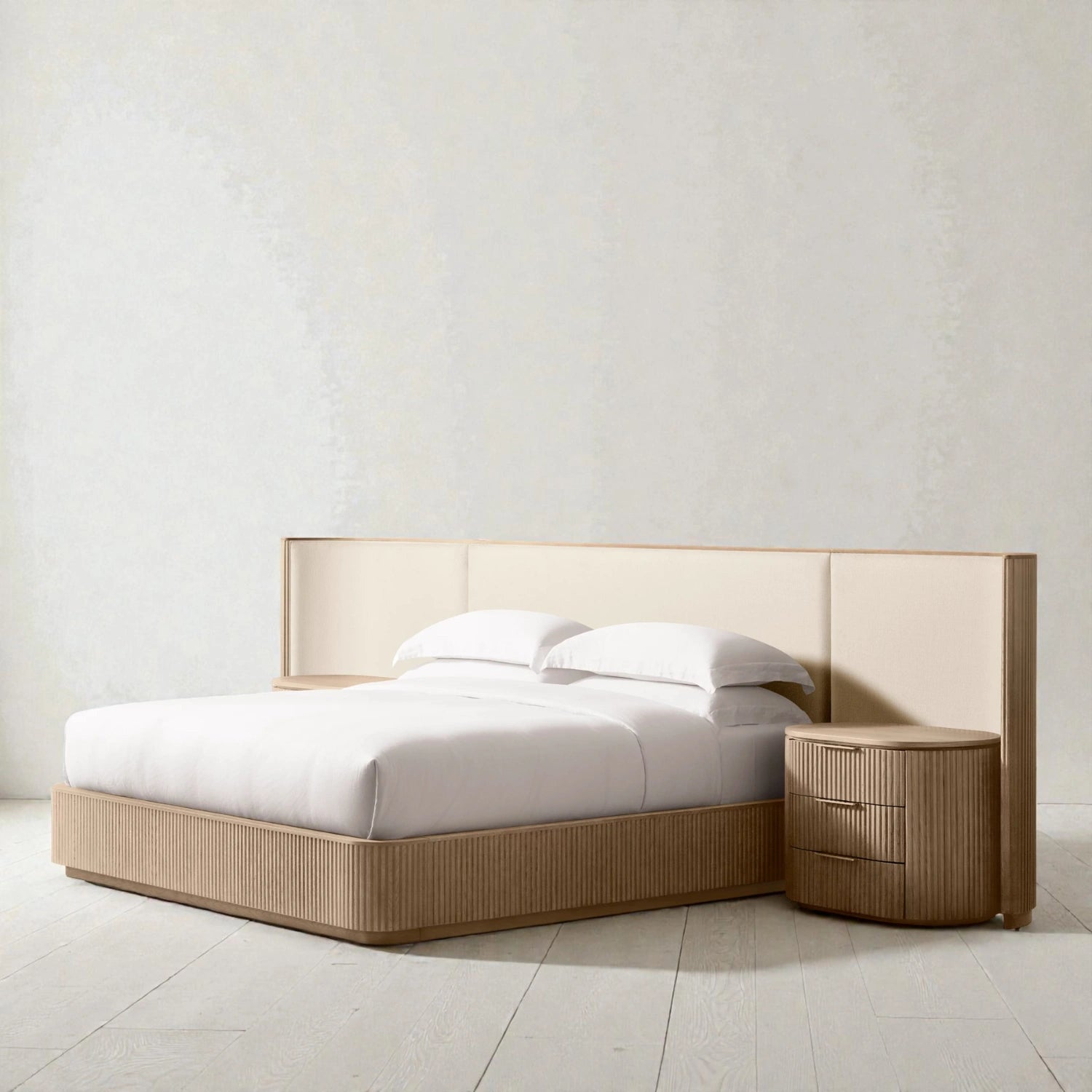 Baron Solid Teak Wood And Fabric Upholstery King Size Bed