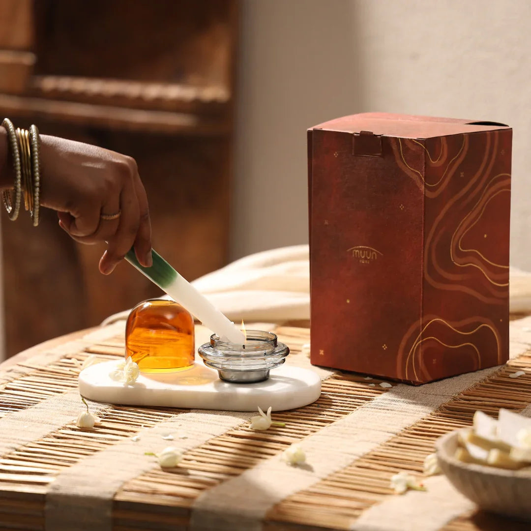 Muun Dome Tealight Holder | Borosilicate Glass Candle Holder Set in Amber & Teal Color - Set of 2