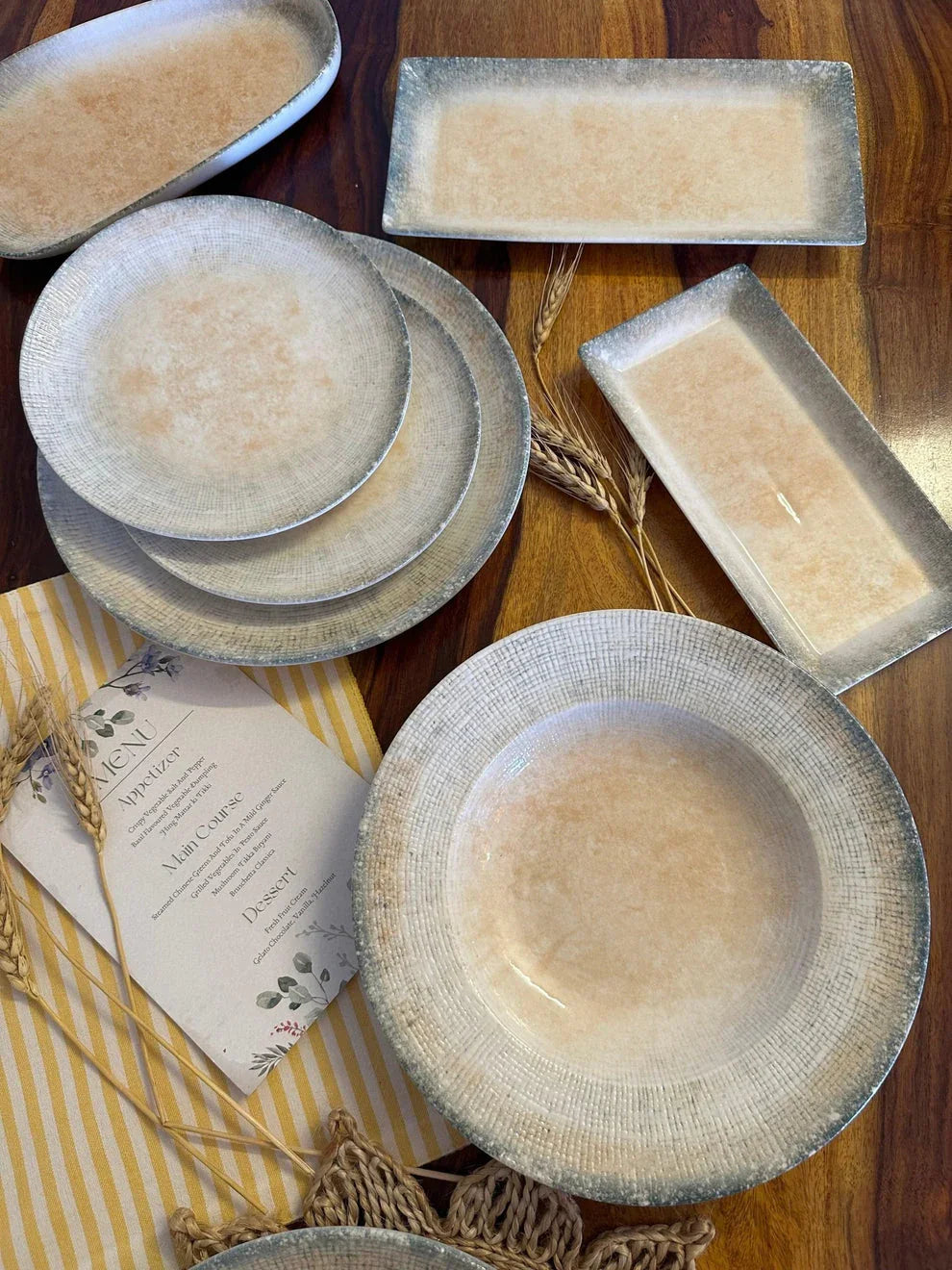 Alacati Pasta Plate - Beige & Turquoise