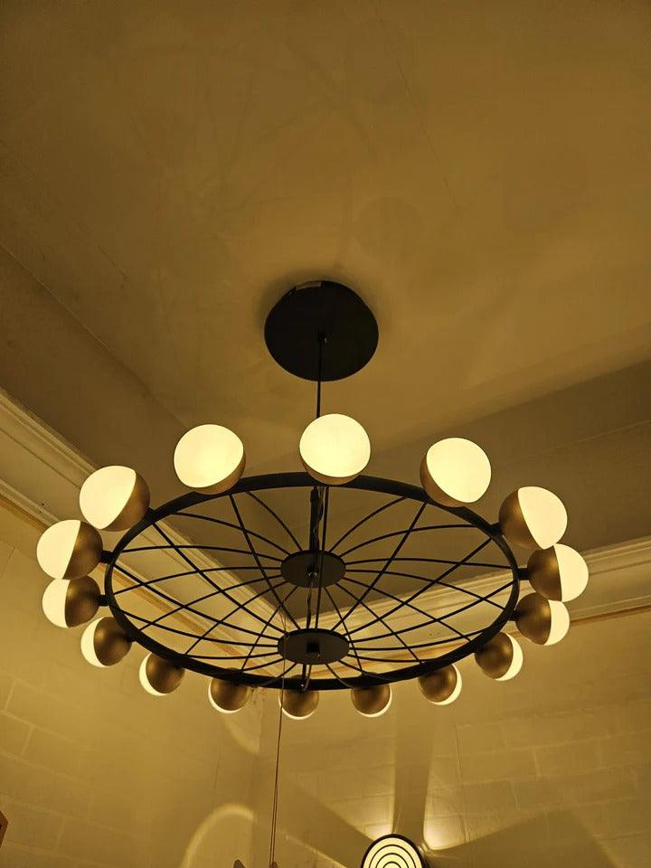 Modern Gold With Black Metal 16 Led Chandelier- Round