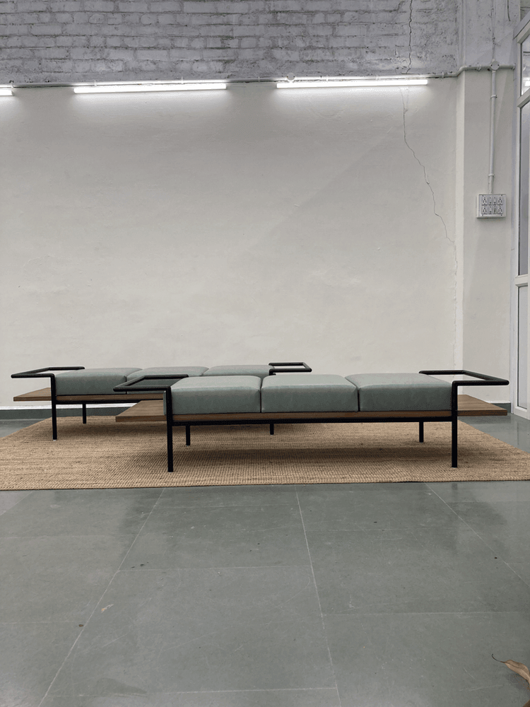 TO2 Bench | Solid Oak Wood, Fabric Upholstery, Metal