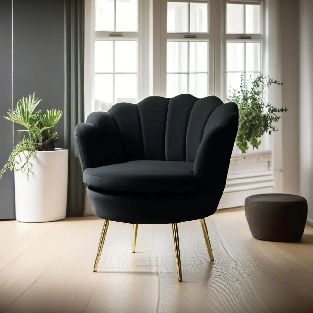 Luxury Design Classic Curve Velvet Wooden Lounge Chair | Accent Chair with Wooden Frame