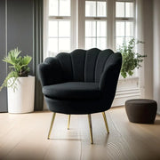 Luxury Design Classic Curve Velvet Wooden Lounge Chair | Accent Chair with Wooden Frame