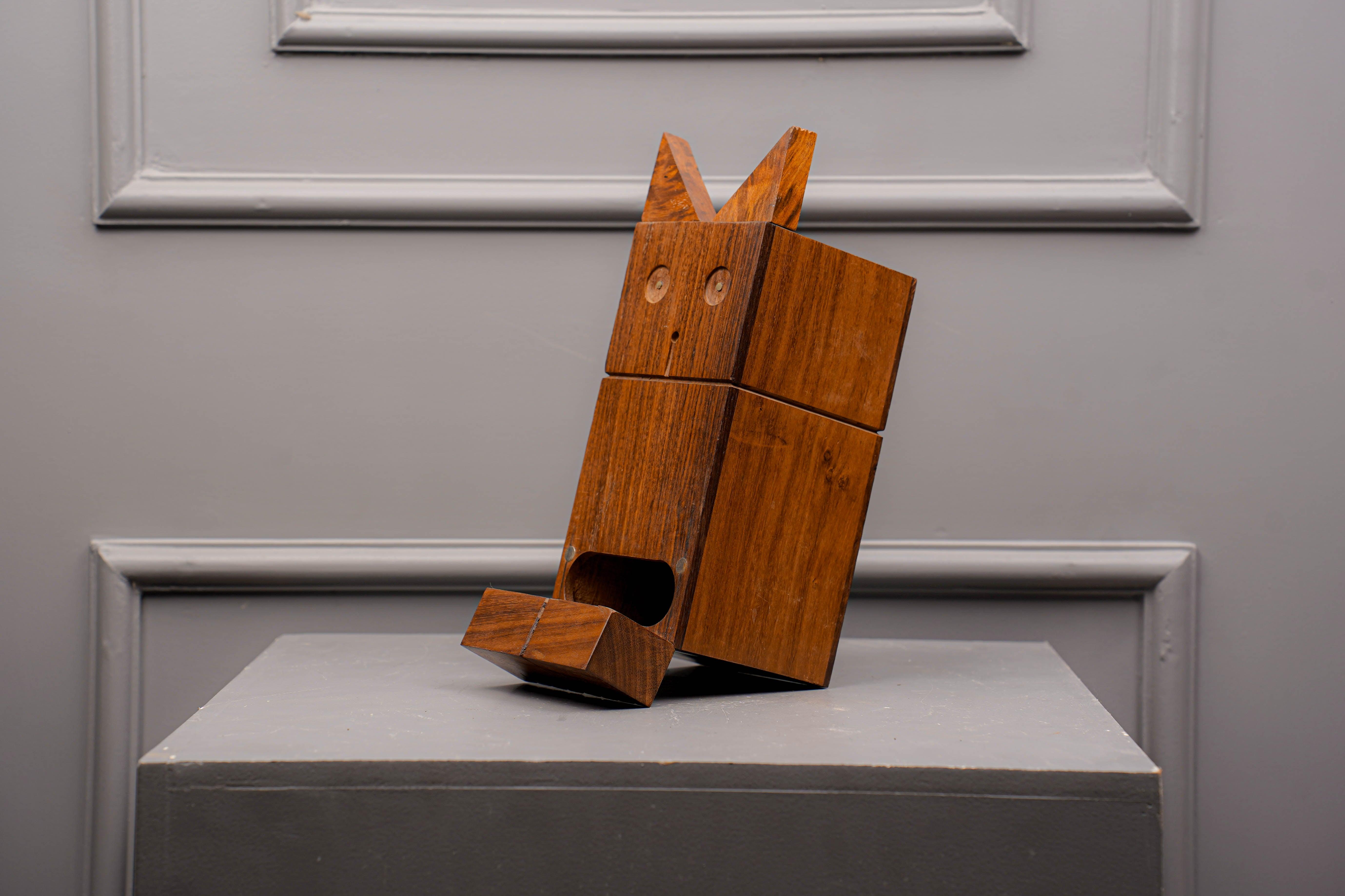 Handcrafted Wooden Cat Piggy Bank