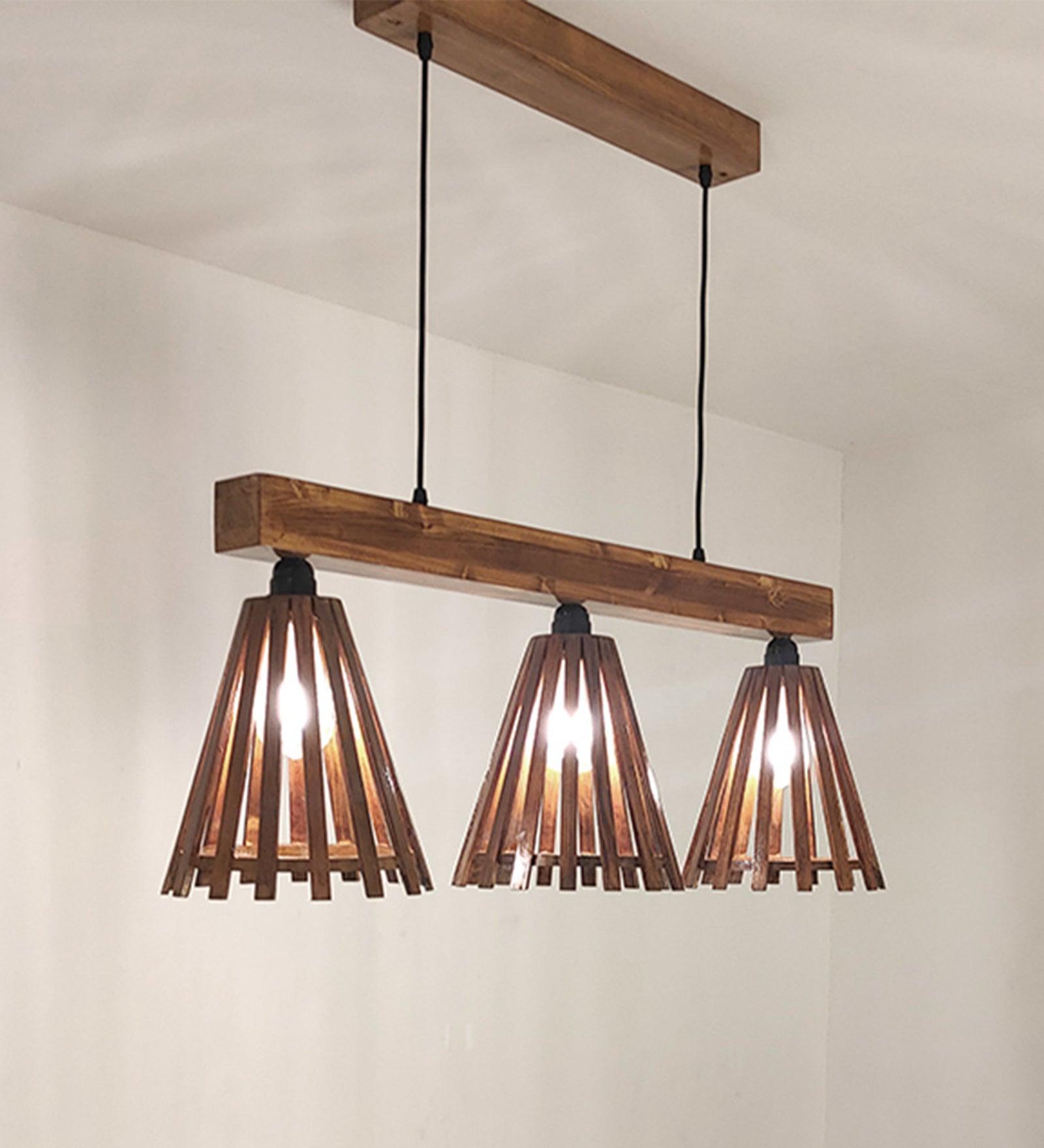 Funnel Brown Wooden 3 Series Hanging Lamp