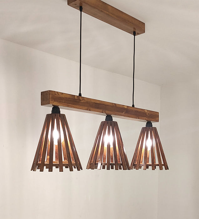 Funnel Brown Wooden 3 Series Hanging Lamp