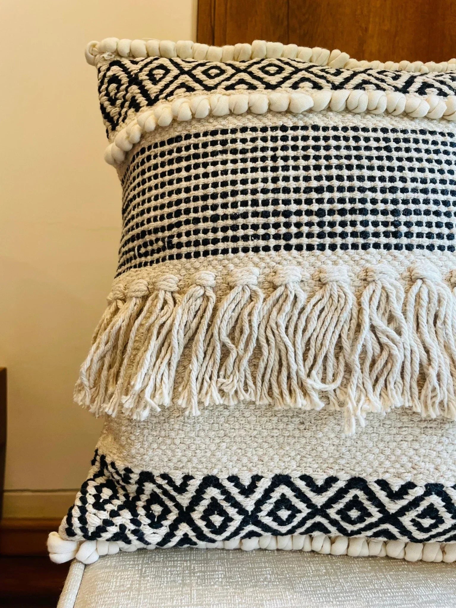 Bohemian Cotton Cushion Covers Black and White