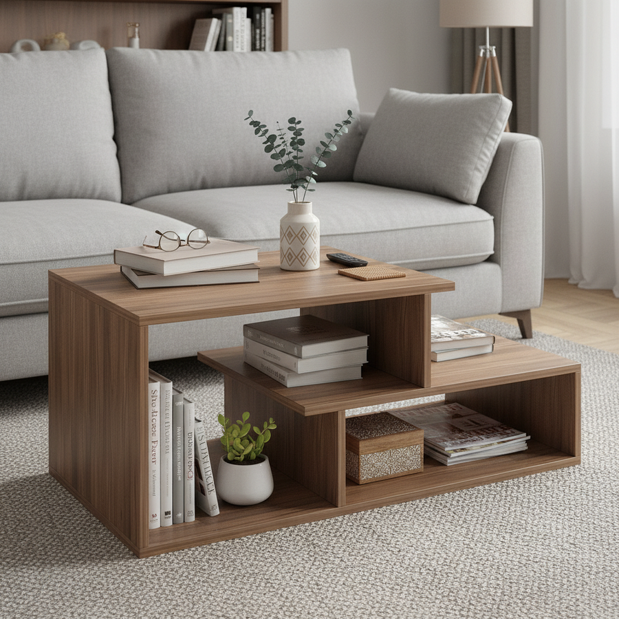Coffee Table for Living Room with Storage Shelf - Acura