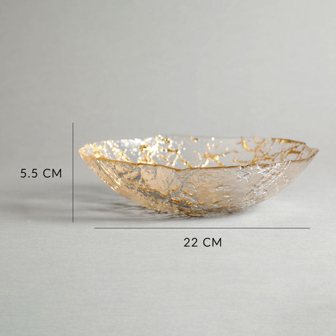 Flavia Designer Gold Decorative Serving Bowl | Glass Bowl for Dining & Home Décor
