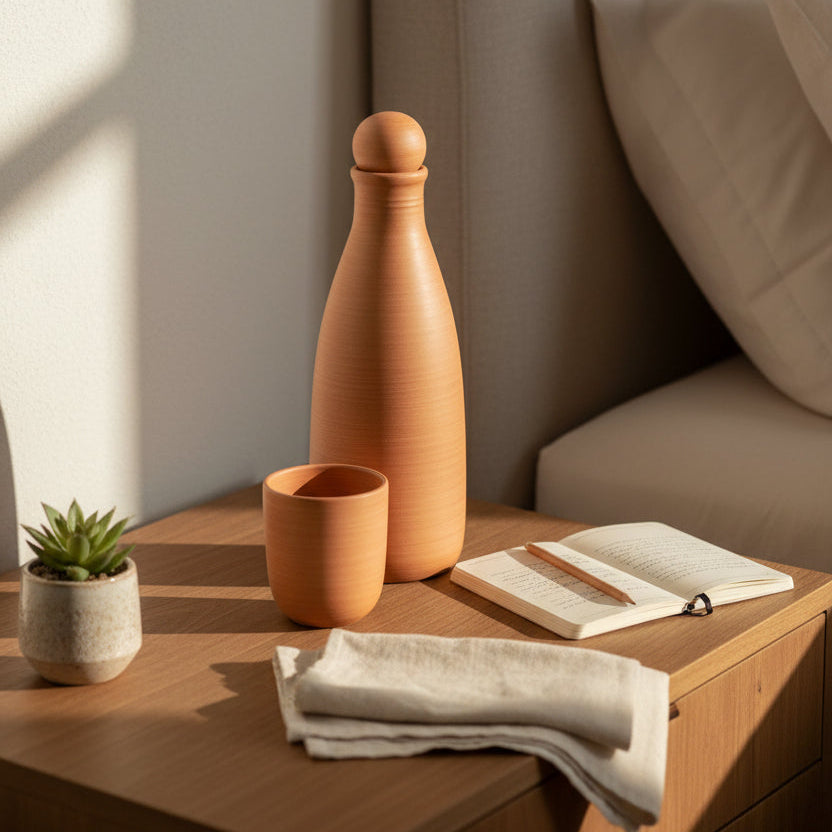 Terracotta Bottle With Tumbler