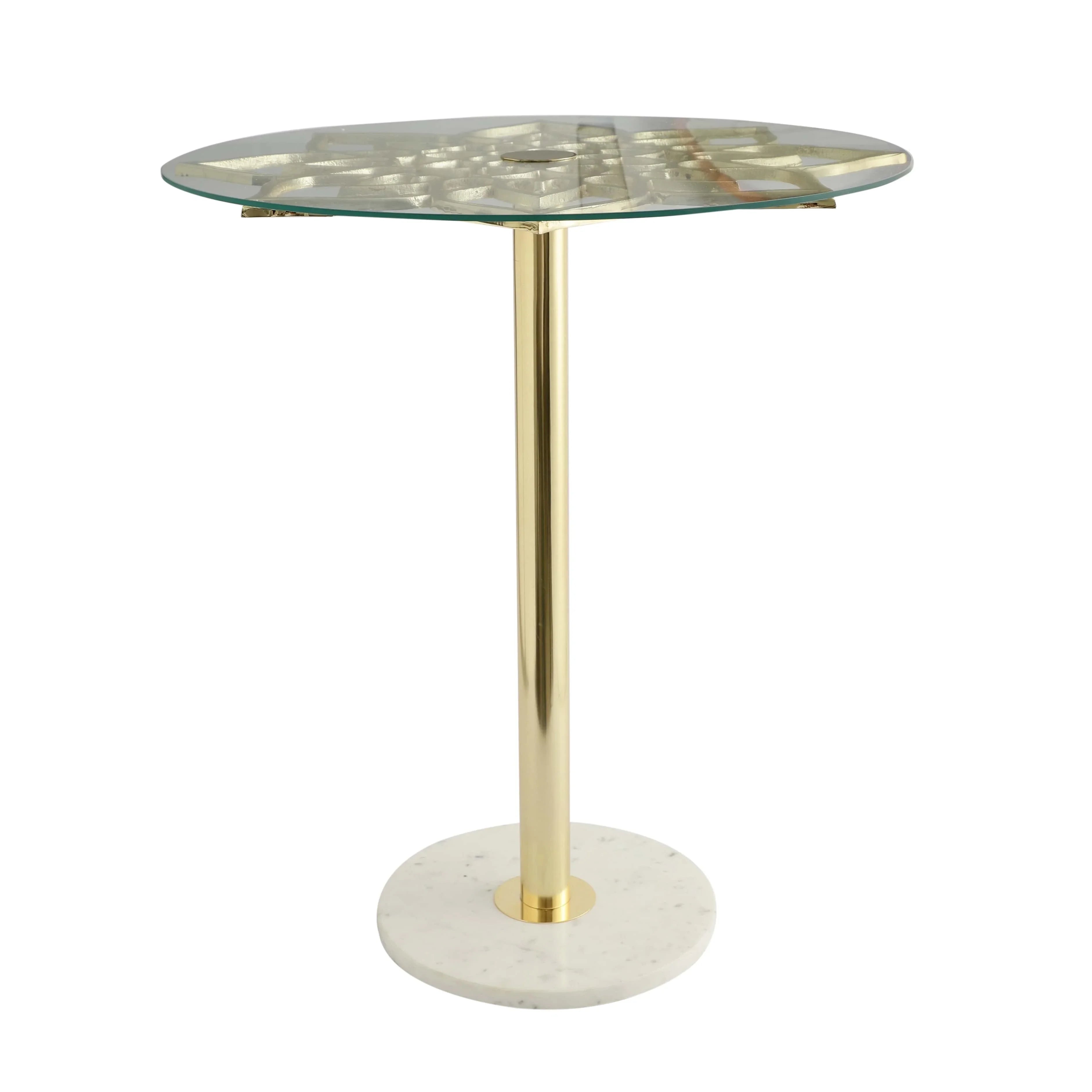 Eden Gold End Table | Luxury Glass & Metal Flower-Shaped Side Table for Living Room with Marble Base