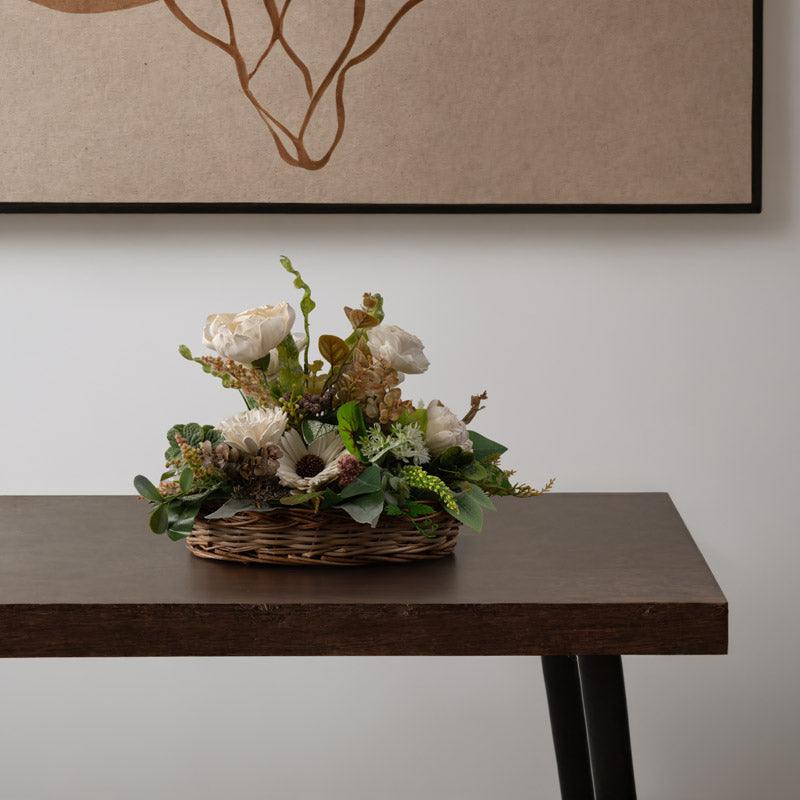 Can Basket with Sola Wood Flower Arrangement for Home Decor | Decorative Faux Floral Décor