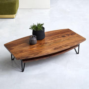Sheesham Wood Coffee Table for Living Room | Modern Wooden Center Table with Metal Legs
