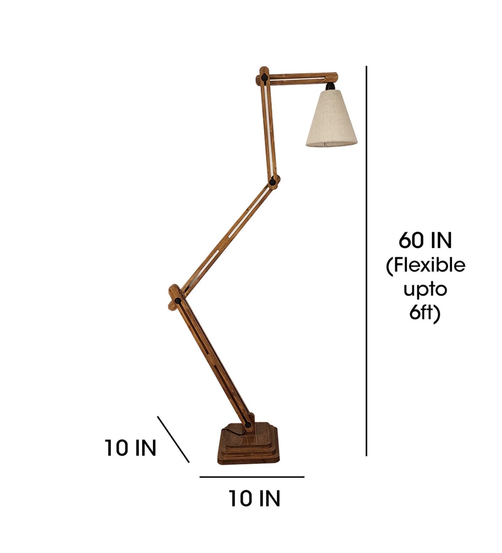Hydra Wooden Floor Lamp with Brown Base and Jute Fabric Lampshade