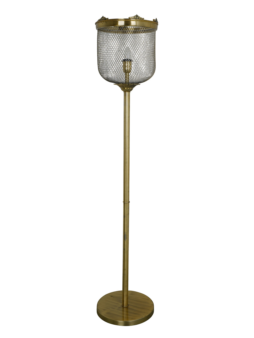 Gold 60 Inch Aluminium & Steel Wire Mesh Uplight Bell Jar Floor Lamp Light