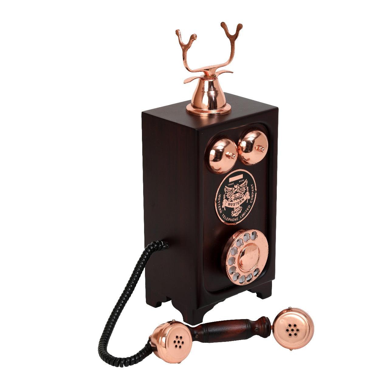 Unique Handcrafted Brass and Wood Decorative Telephone - Vintage Design -Copper Finish