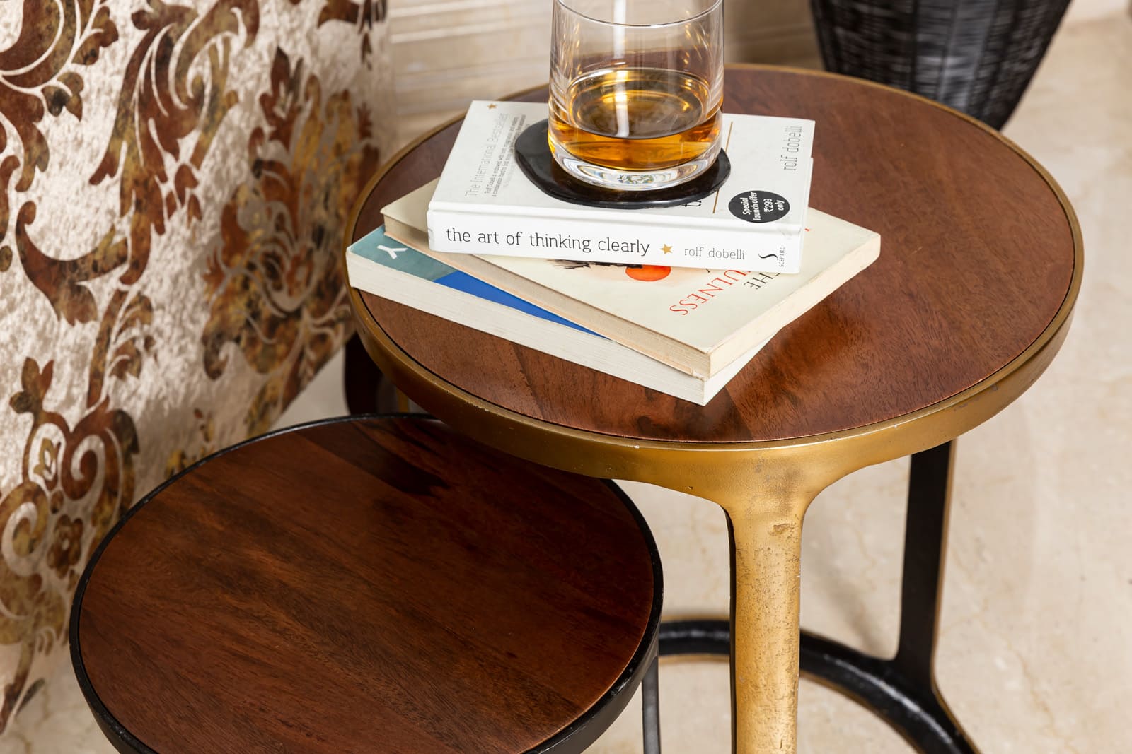 Lady Marc Nesting Tables Set of 2 | Mango Wood & Marble Side Tables for Living Room