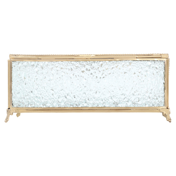 Gleaming Crackle Glass Tissue Box with Antique Brass