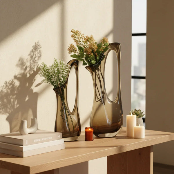 Smoked Brown Sculptural Glass Vase