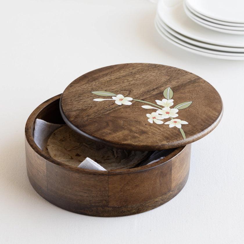 Bella Mango Wood Roti Box | Chapati Box | Wooden Roti Box Casserole