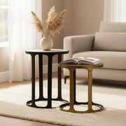 Anglo Nesting Tables Set of 2 | Modern Gold & Black Side Tables with Antique Finish