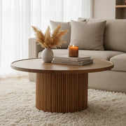 Kotaro Wooden Round Coffee Table | Solid Acacia Wood Center Table for Living Room