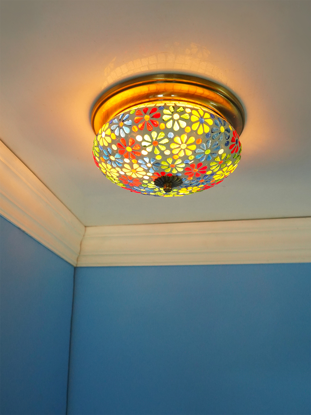 Multicolored Mosaic Brass Ceiling
  Lamp-Large