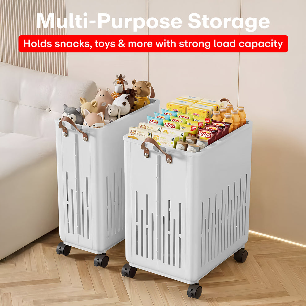 Foldable Laundry Basket with Wheels – Portable Laundry Bag/Toy Storage Organizer/Cloth Bin, Washing Clothes Storage Basket, and Movable Storage Solution