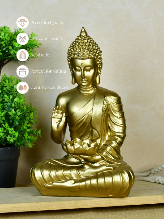 Buddha Figurine with Lotus |  Indian Home Decor - Unique Artisan Craft