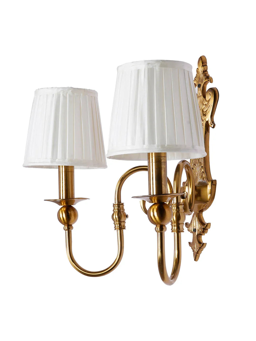 Gold European-style Double Light Steel Wall Sconce With 6 Inch Pleated Fabric Shades