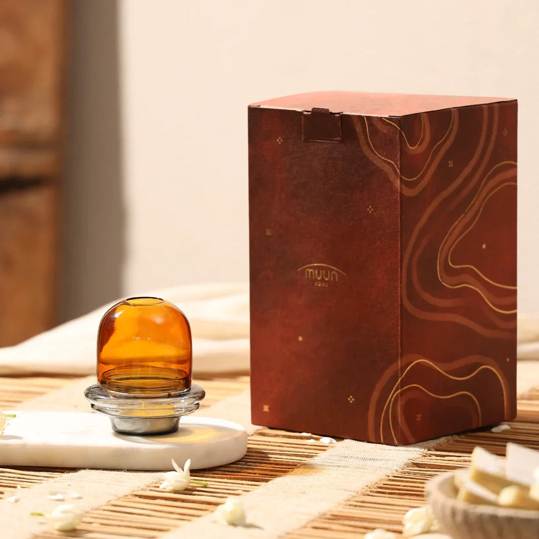 Muun Dome Tealight Holder | Borosilicate Glass Candle Holder Set in Amber & Teal Color - Set of 2