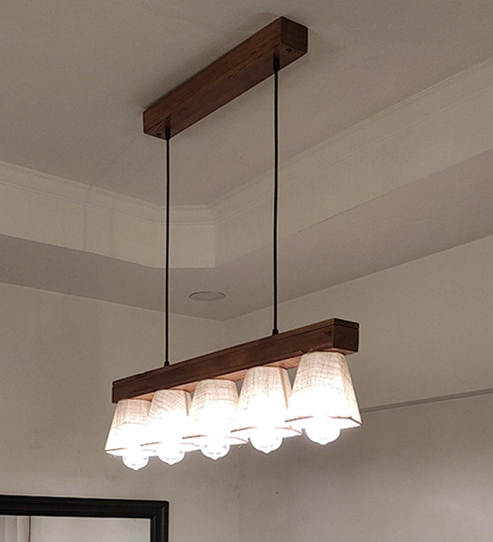 Hexa Brown Wooden 5 Series Hanging Lamp