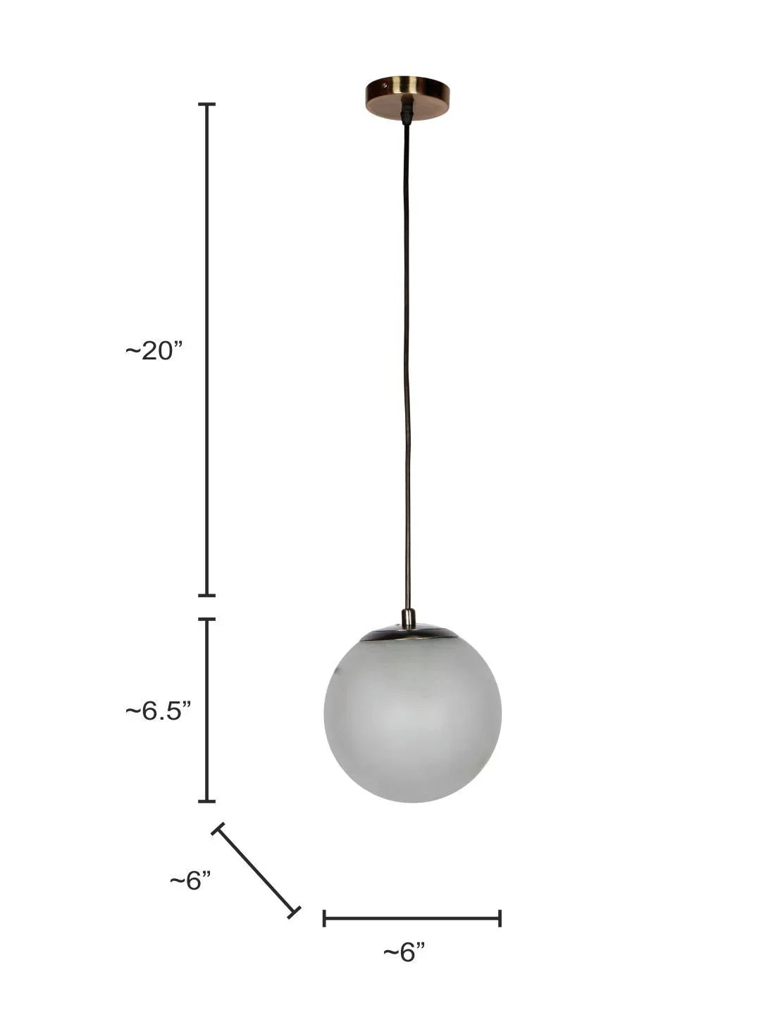 Frosted 6 inch Globe Pendant Light with Antique Brass Fixture