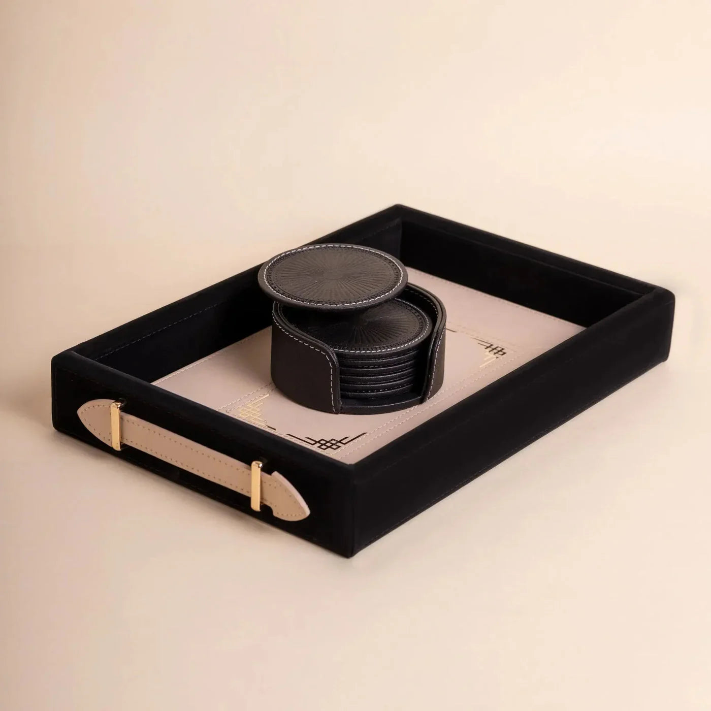 Polaris Leatherette Tray & Coaster Set