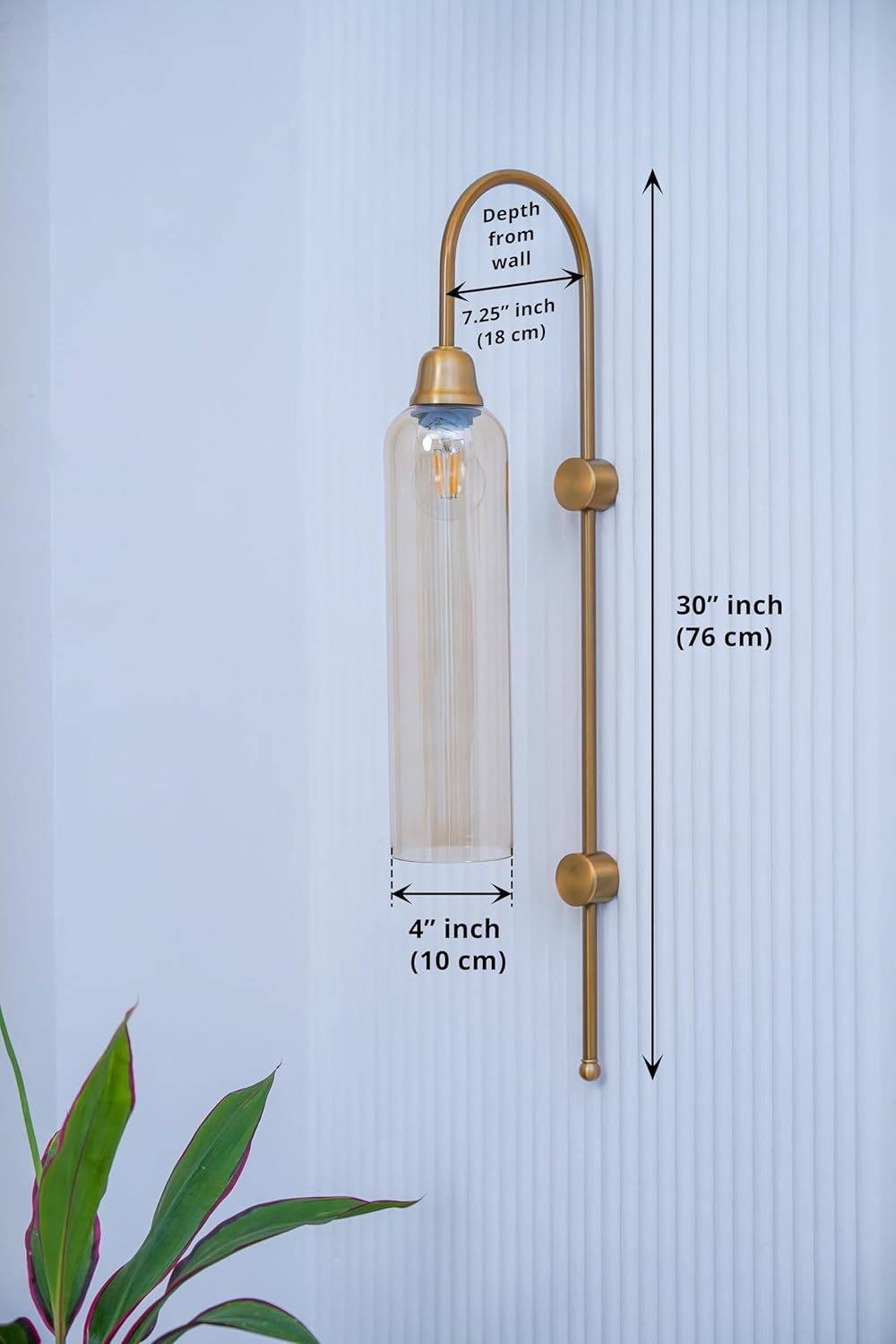 Modern Wall Lamp Antique Brass Finish with Golden Luster Long Glass for Bedside, Living Room, Bedroom, Home Decoration, Restaurant