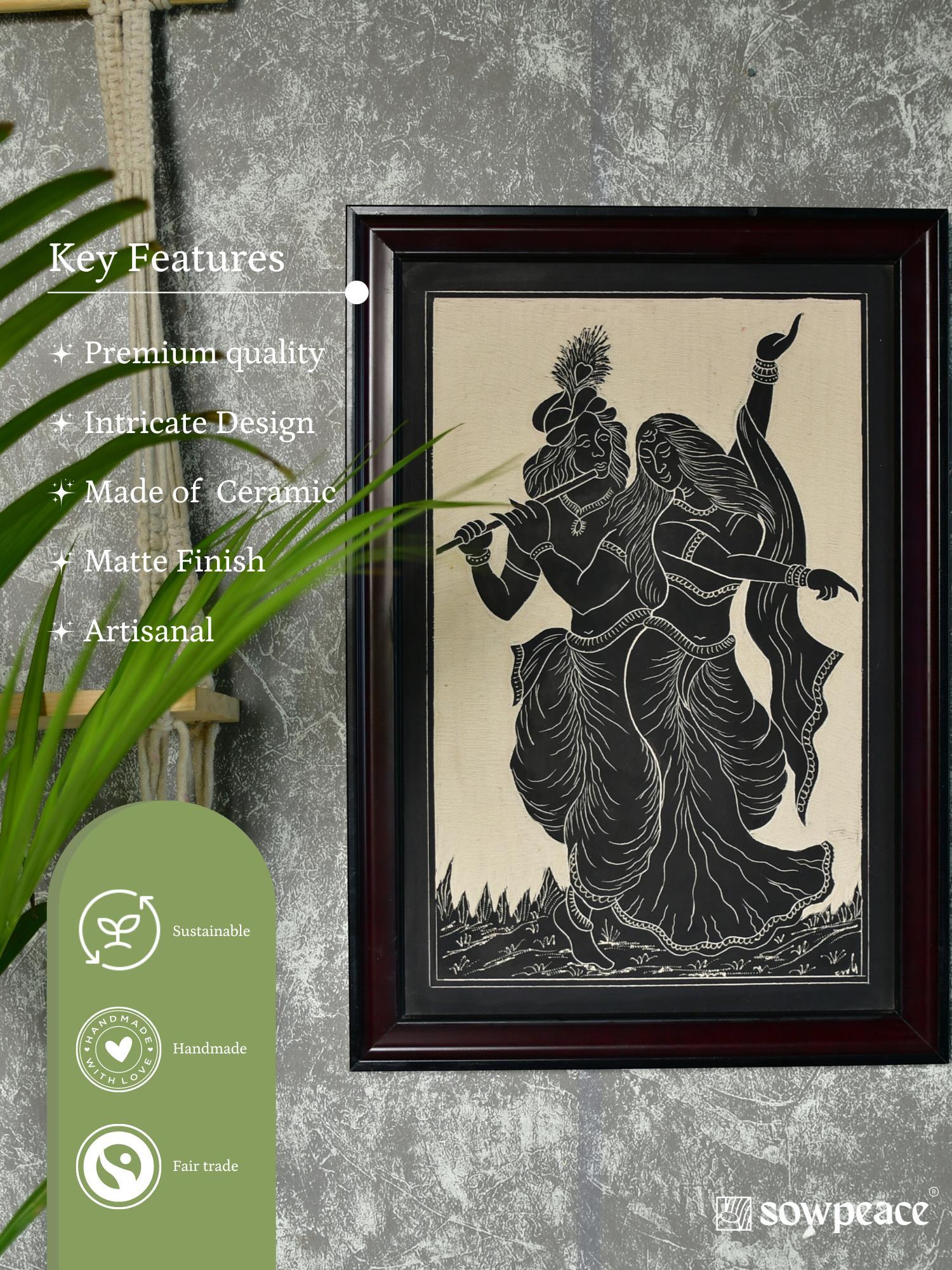 Hand-Carved Ceramic Radha Krishna Wall Décor