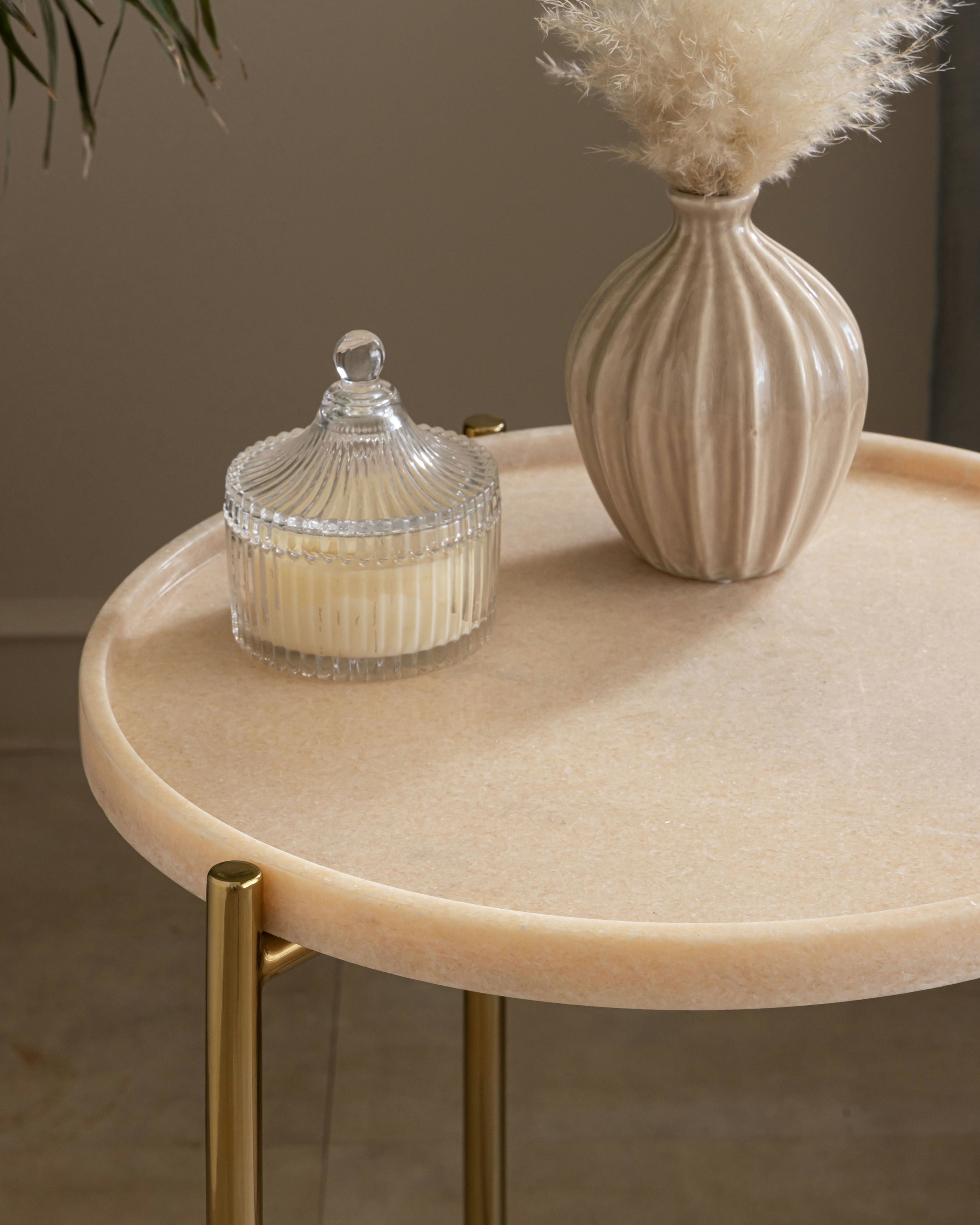 Tri-Metal Side Table with White Marble Top | Brass Gold Accent End Table for Living Room