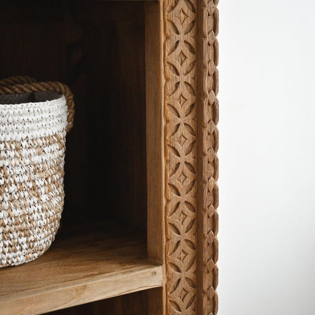 Amunra Carved Wooden Bookshelf |  Mango Wood