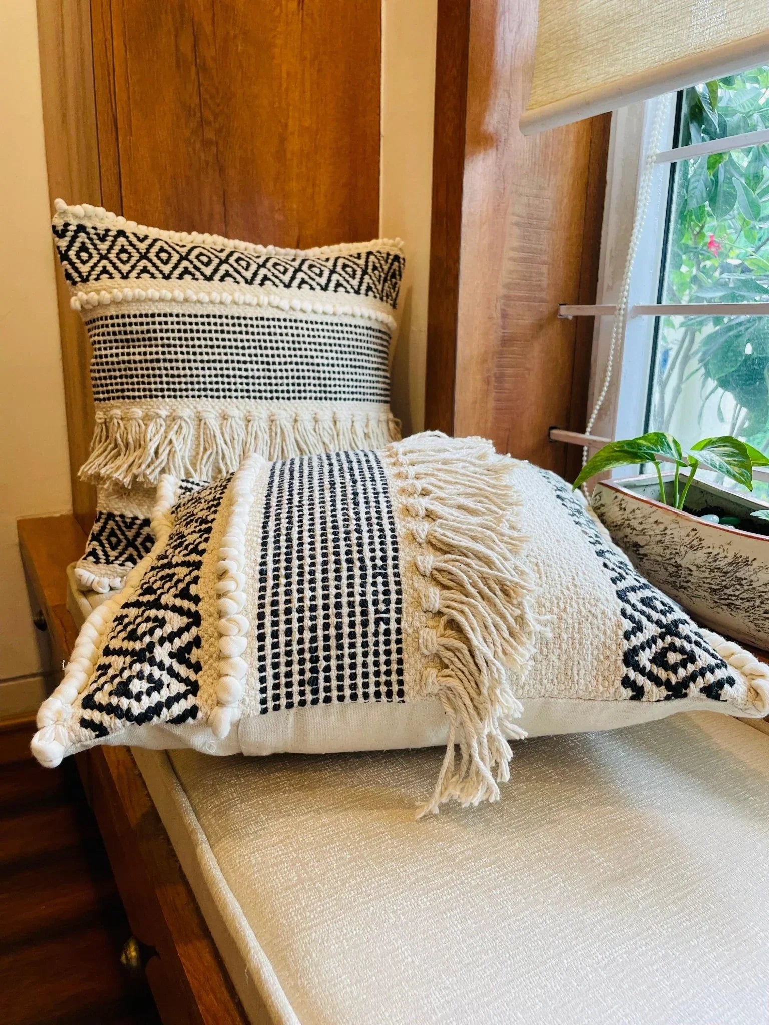 Bohemian Cotton Cushion Covers Black and White