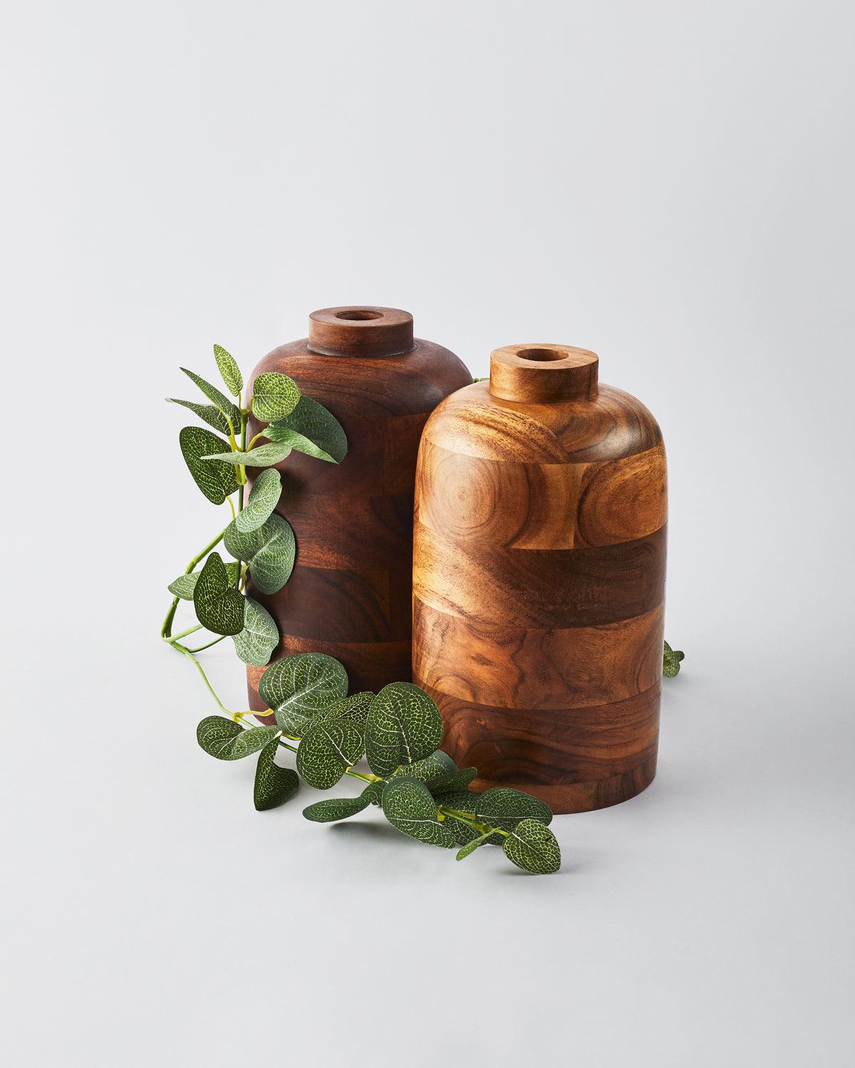 Acacia Wood Flower Pot | Elegant Flower Vase for Home and Office Decor