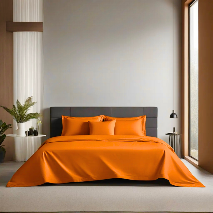 Orange Cotton Bedding Set With Pillow Covers for King Size | Premium Bedding Set