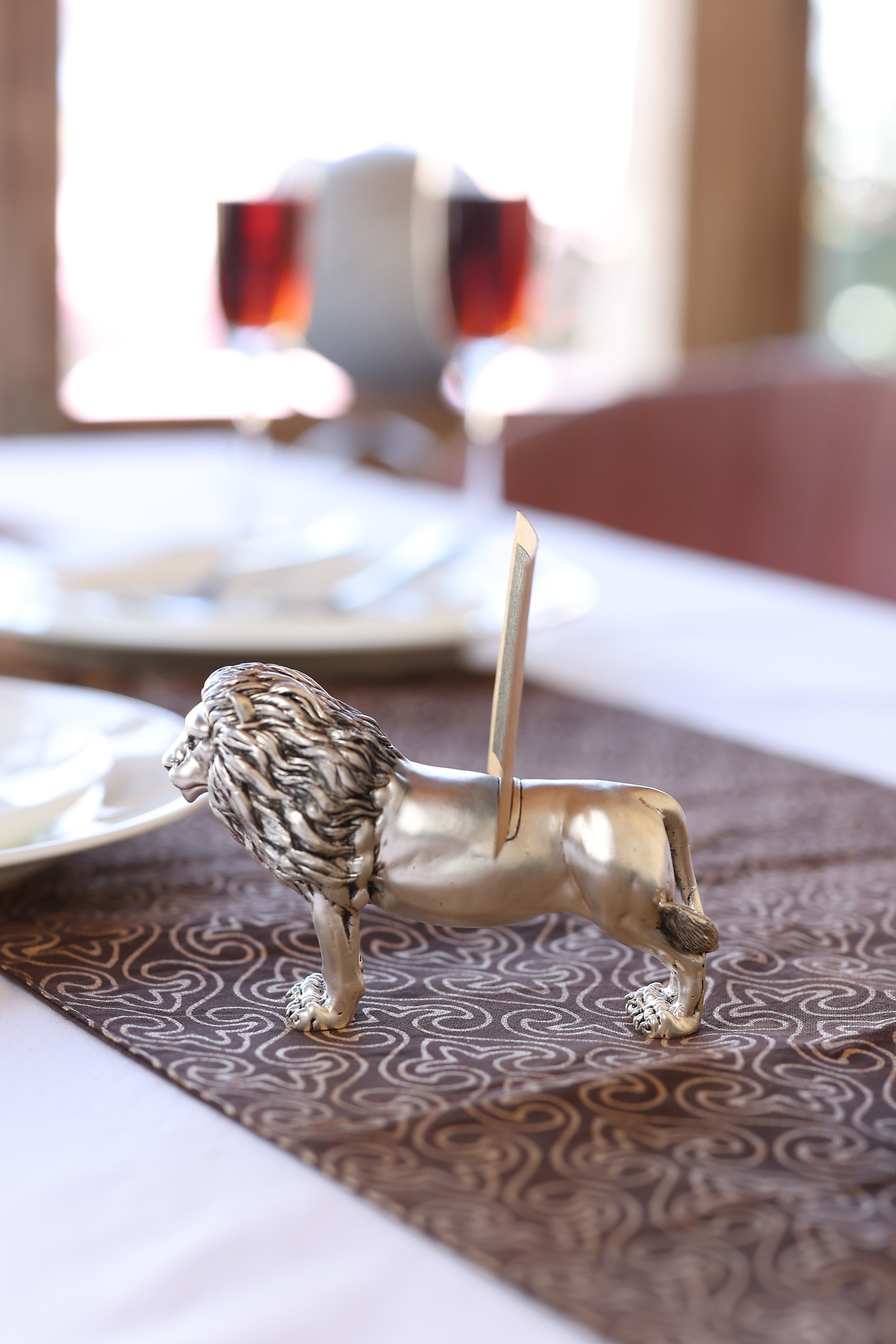 Silver Plated Brass Standing Lion Card Holder