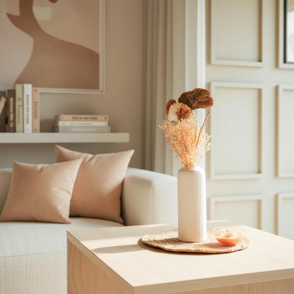 Golden Harvest Flower Vase with Dried Flower Bunch | Ceramic Vase for Home Decor