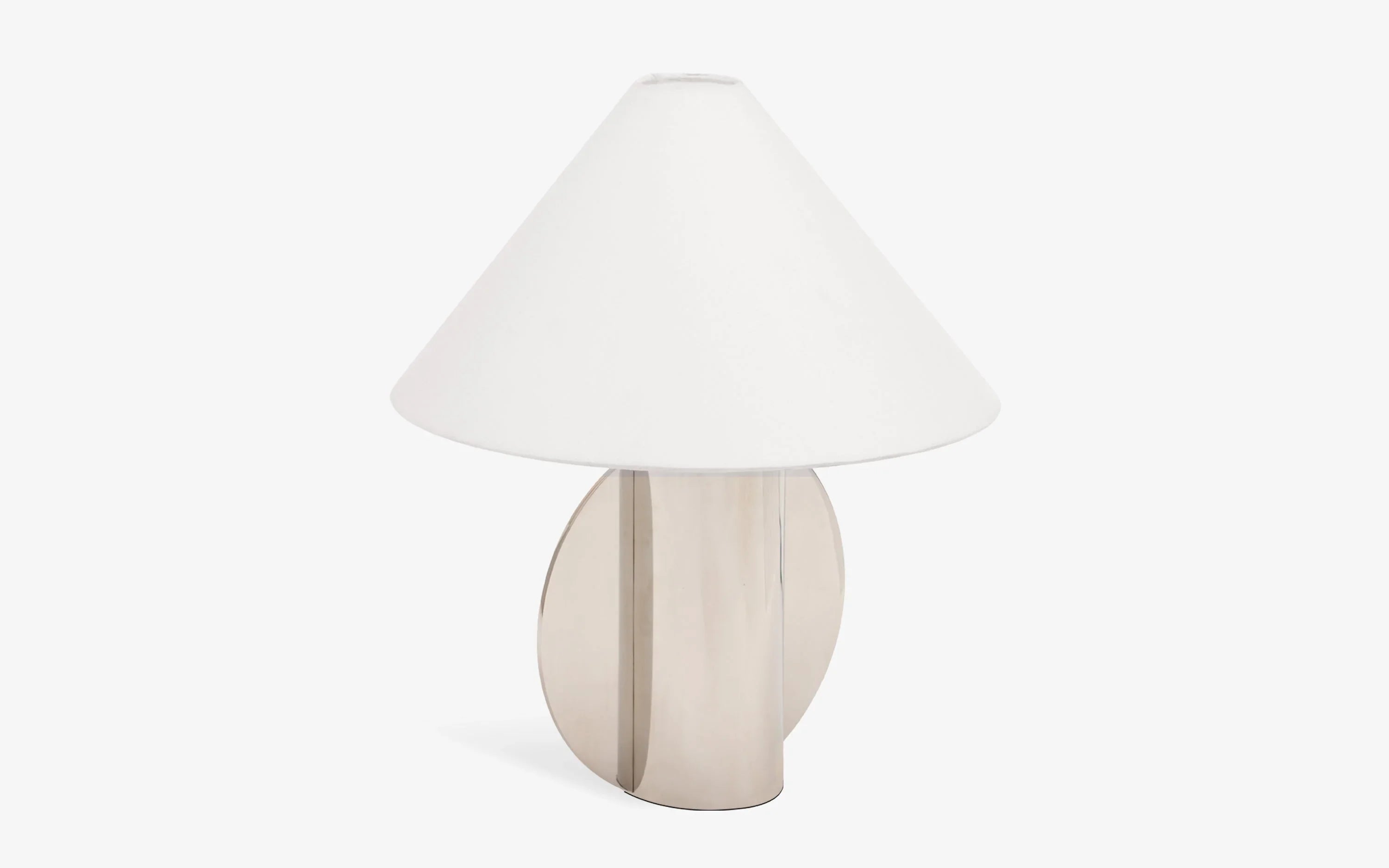Helia Arc Table Lamp | Stainless Steel and Cotton Fabric